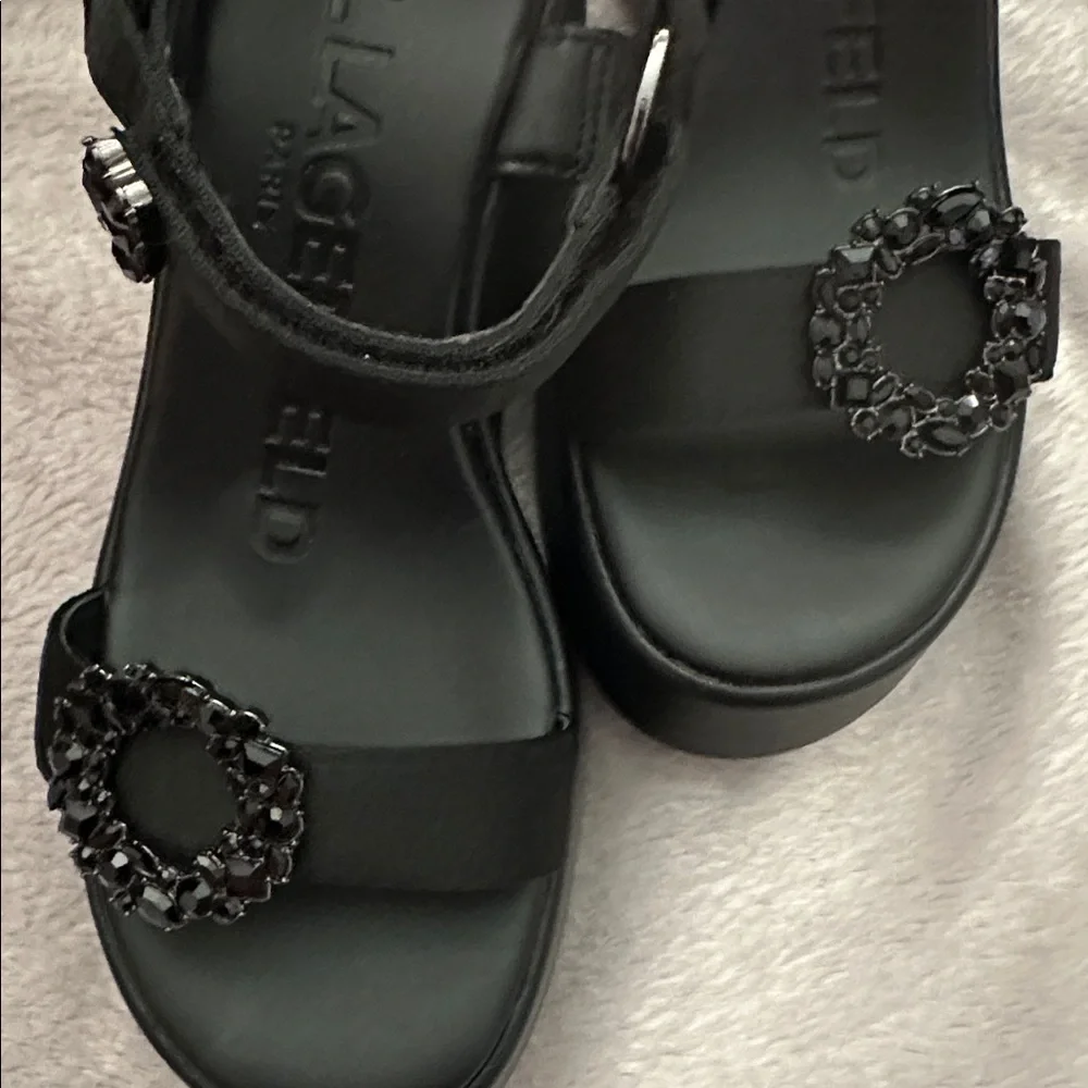 NWT Karl Lagerfeld Kiana Platform Wedge Sandal - Black - Women's Size 7.5 - Picture 3 of 12